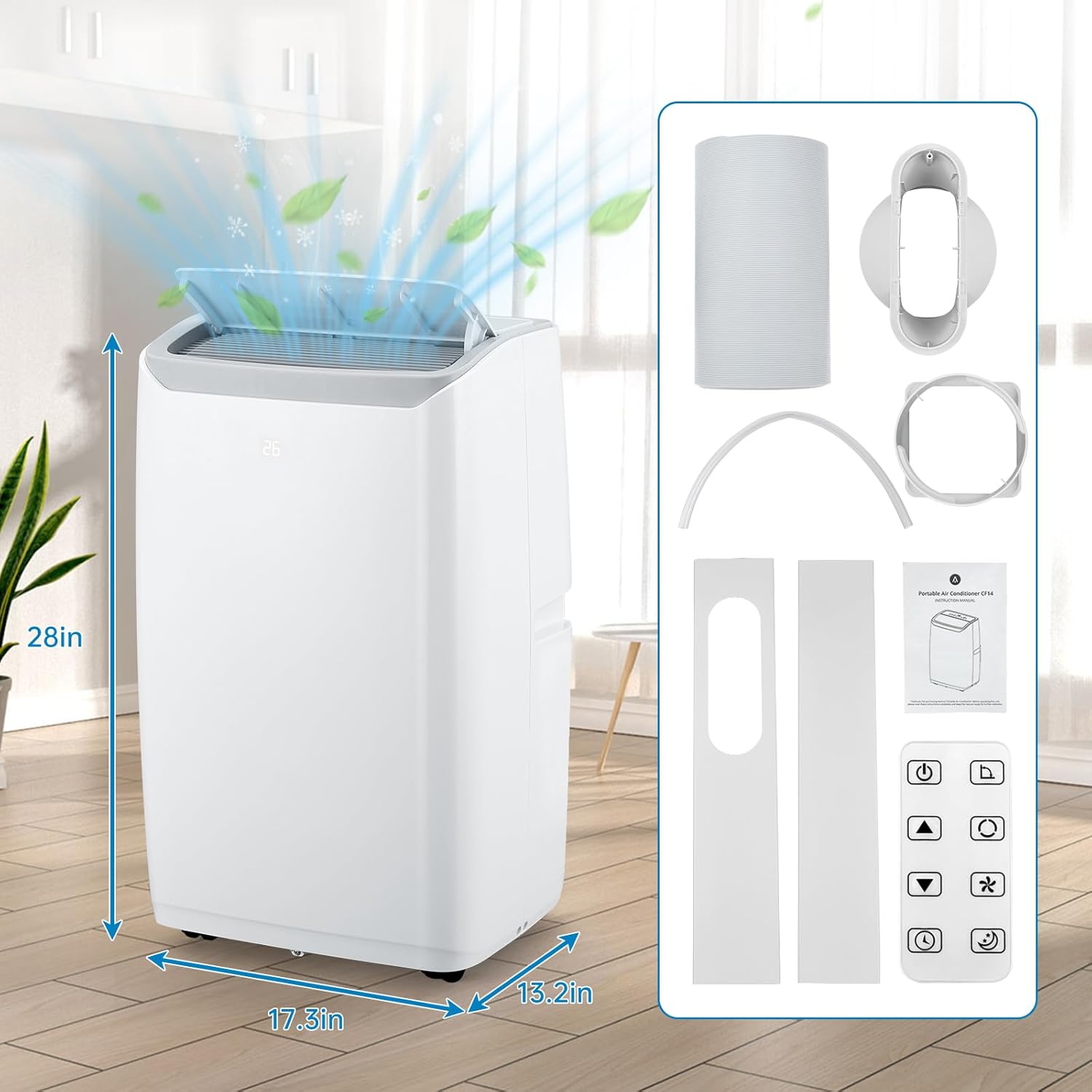 12000Btu Air Conditioner Portable, 3-in-1 Portable Air Conditioner with Dehumidifier, Cooling Fan, Sleep Mode, Remote Control, Portable AC Unit fot Room Up to 550Sq.Ft