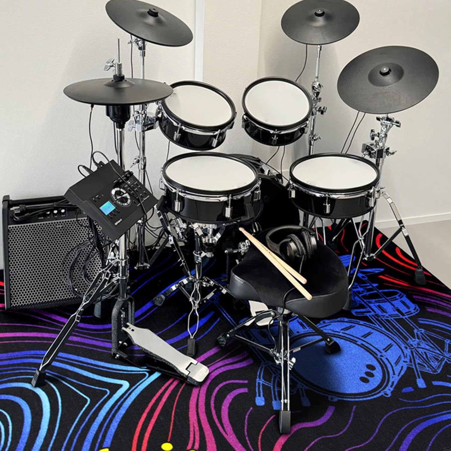 Drum Rug,Non Slip Soundproof Drum Mat, Electrical Drum Carpet Practice Pad,Sound Absorbing Rug for Jazz Bass Drum Set, Piano, Indoor Drum Accessories for Drummers(E1,140 * 180cm)