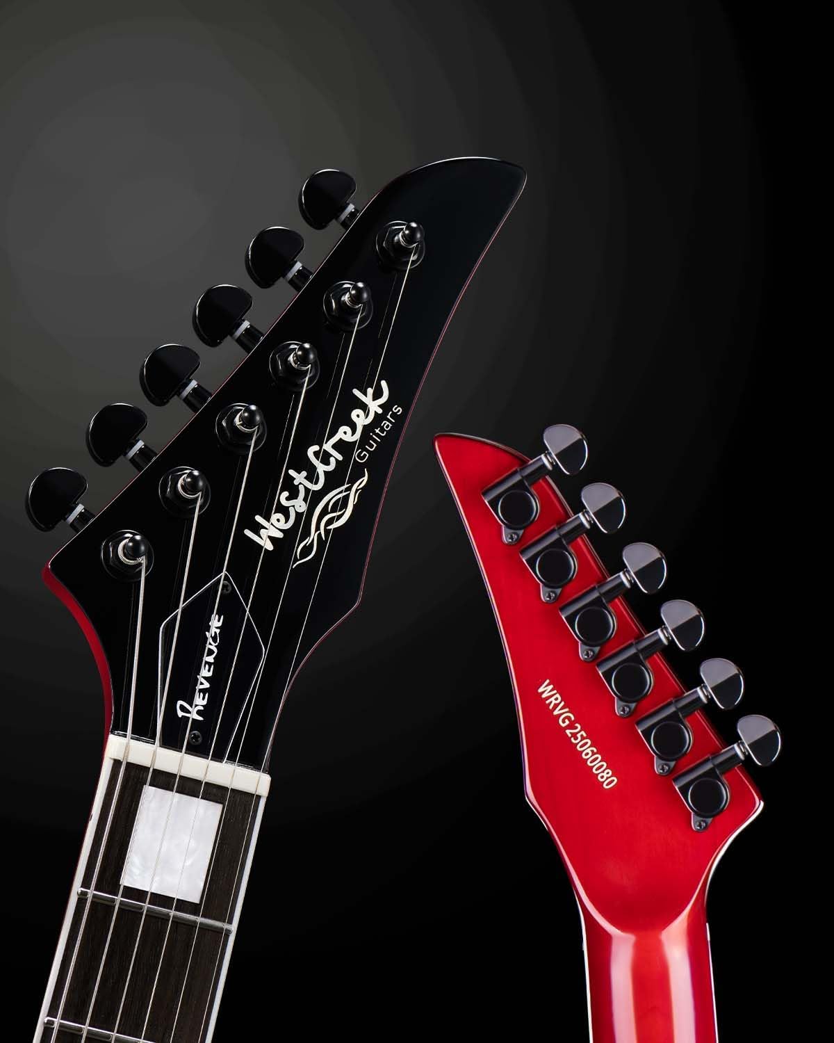 WestCreek Revenge Solid Body Electric Guitar, Heavy Metal Guitar, Right Handed, Heavy Metal Pickups, Rounded End Jumbo Frets, Bone nut, Rosewood Fretboard, Mahogany Body (Gradient Red)