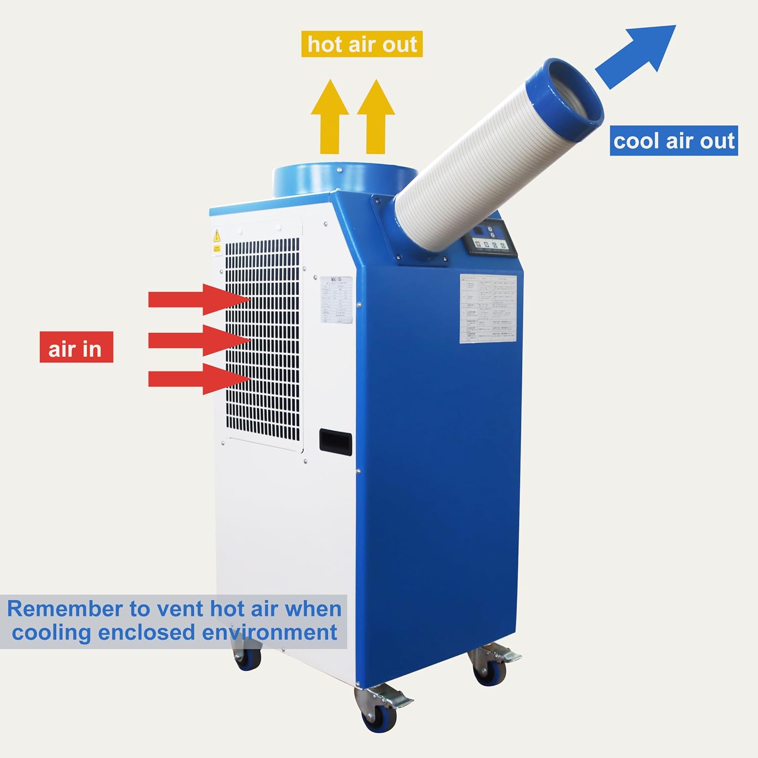 TECHTONGDA Commercial Air Conditioner Mobile Industrial Spot Cooler Outdoor Aircon Single Column Design 480m³/h 220V