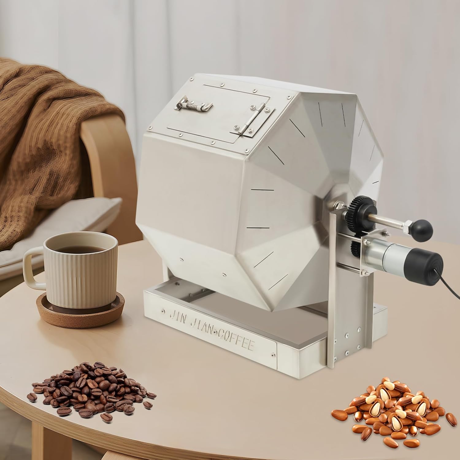 Coffee Bean Roaster, 14.5L/3.83Gal Electric Coffee Bean Baker Peanut Roaster Stainless Steel Electric Peanut Roaster Commercial Automatic Rotary Gas Burner Drum Roaster Machine for Home Restaurant