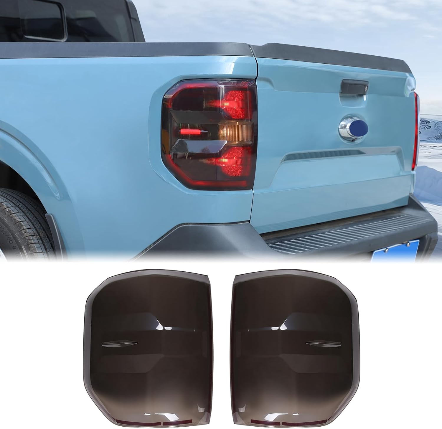 Car Tail Light Lamp Cover Compatible with Ford Maverick 2022-2024 2025 Rear Taillight Lamp Cover Shell Shade Smoked Black Frame Bezels Trim Cover Rear Headlight Protection Cover Exterior Accessories