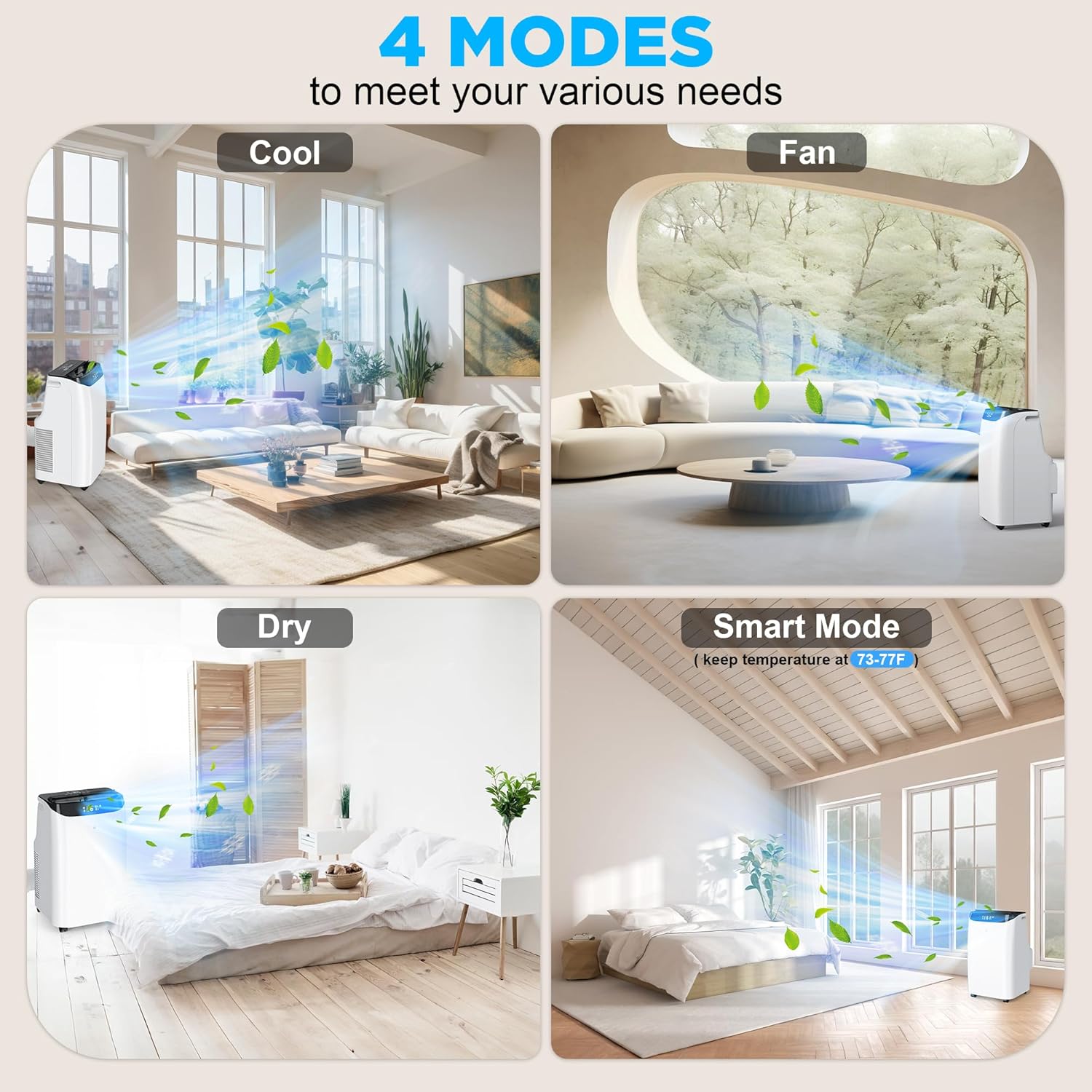 12000 BTU Portable Air Conditioners with Remote Control, 3-in-1 Free Standing Cooling AC Unit with Fan & Dehumidifier, Cools Room up to 500 sq.ft, Smart/Sleep Mode,3 Speed,24H Timer,Window Kit