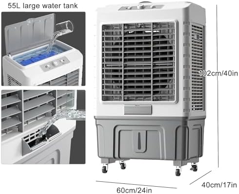 Air Conditioner Fan Evaporative Air Cooler 3 Speeds, with Misting Function, 120° Oscillation Swamp Cooler, for Office, Home, Room, Outdoor(Size:102cm/55L)