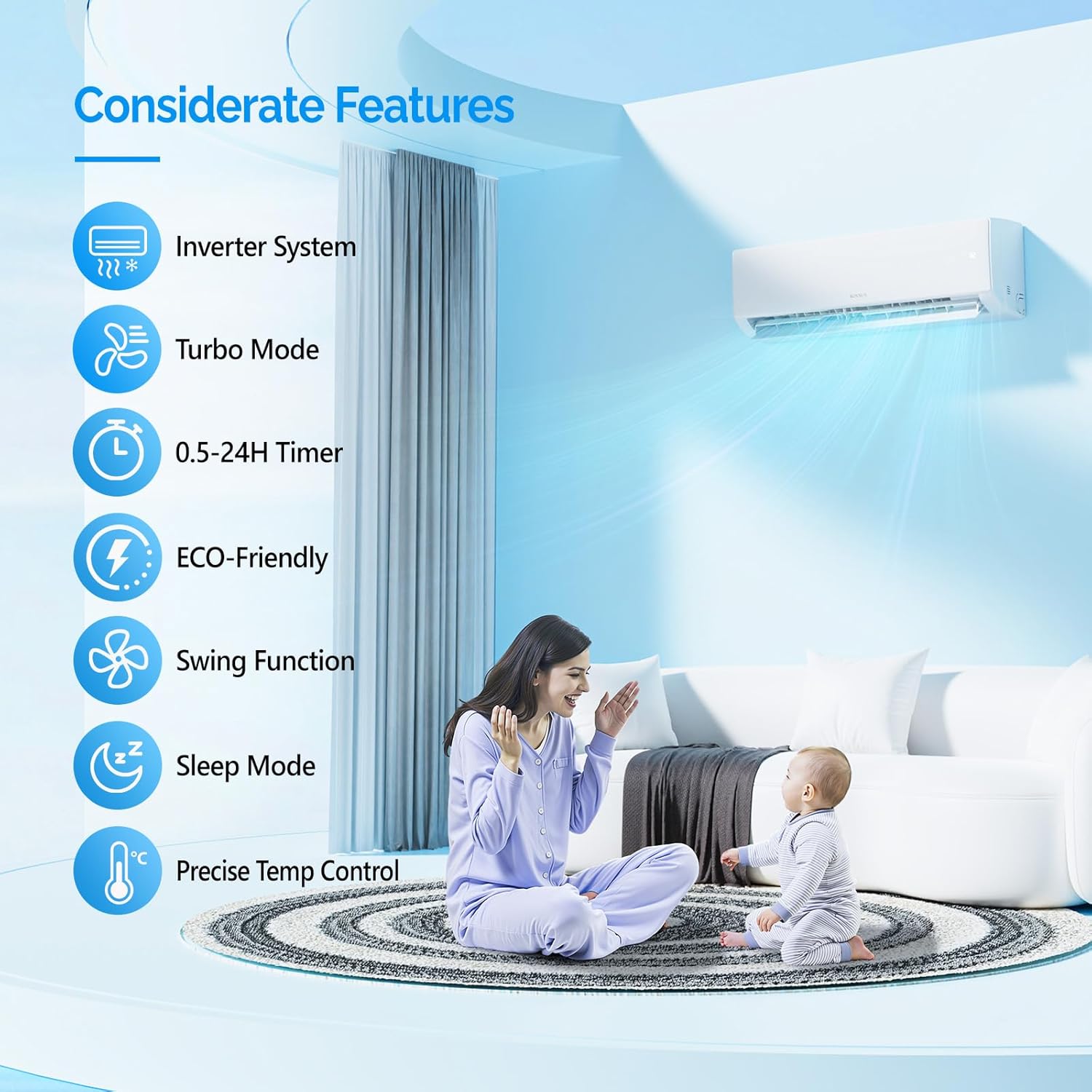 ROVSUN 28000 BTU Tri Zone WIFI Mini Split AC/Heating System, 20 SEER2 3 Zone 12000 + 12000 + 12000 BTU Ductless Split Air Conditioner with Pre-Charged Condenser, Heat Pump & 25Ft Line Set, 208-230V