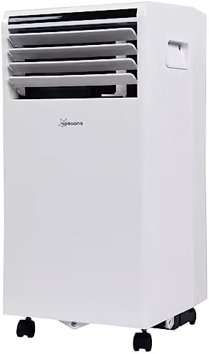 Seasons SM09R1 Portable 9000 BTU Air Conditioner, White; Bucket-less Evaporation System; Auto-restart; Electronic Control Panel with Digital Display; Cool Rooms Measuring 350 to 400 sq.ft; 2 Speeds
