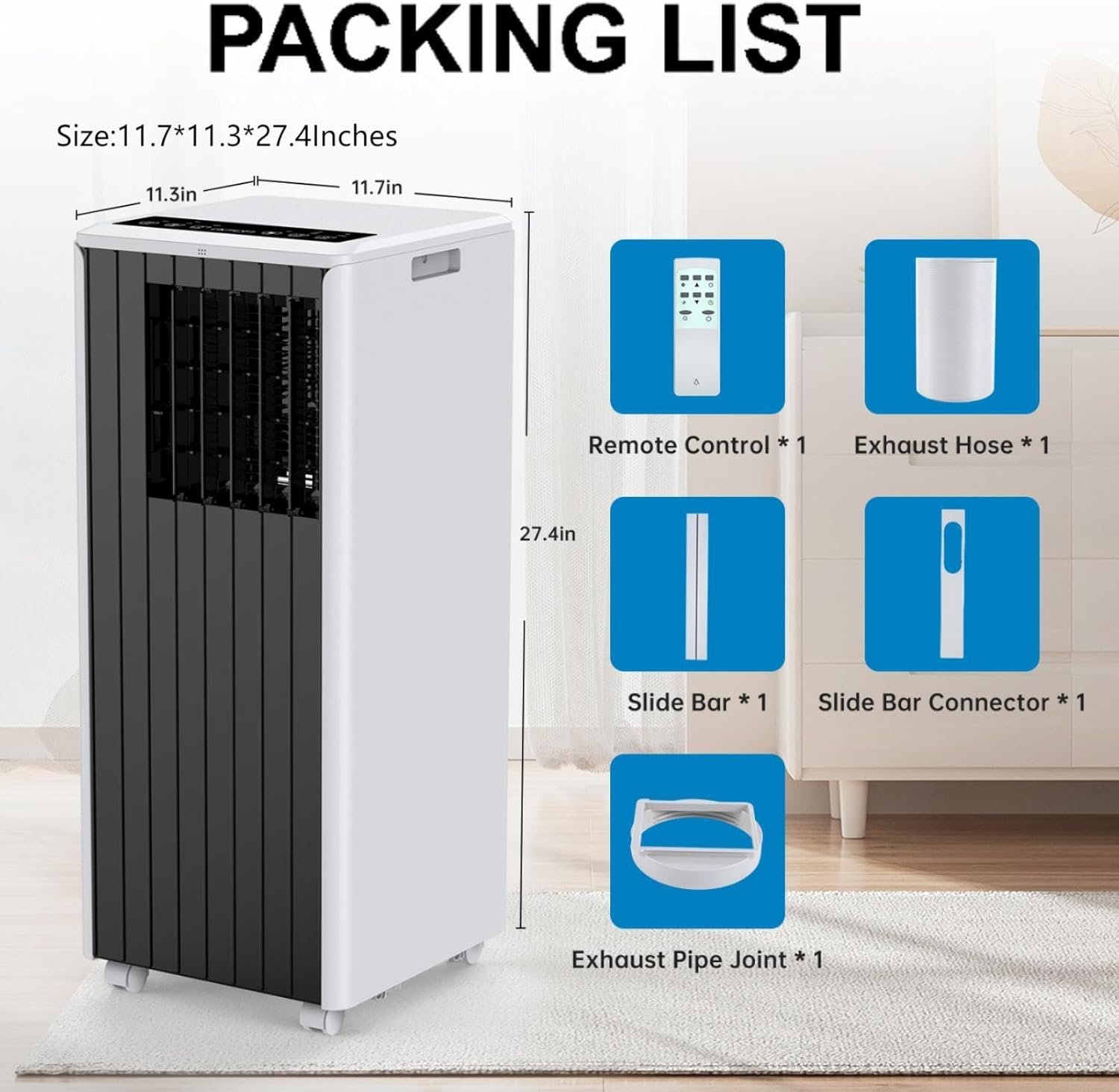 Air Conditioner 8000 BTU Portable Air Conditioner, 3-In-1 AC Unit with Fan, Cool & Dehumidify Modes, Air Conditioners Cool Up to 350 Sq.Ft, Remote & LED Touch Control (Gray)