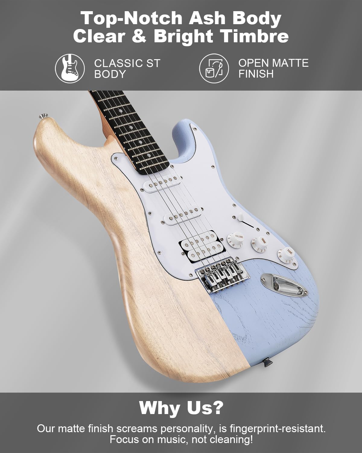 RST-150 39”Beginner Electric Guitar Kit with Amplifier, Classic HSS Pickup, Electric Guitar with Gig Bag, Capo, Strap, Extra Strings, Digital Tuner, 3 Picks, Cleaning Cloths (1-Blue)