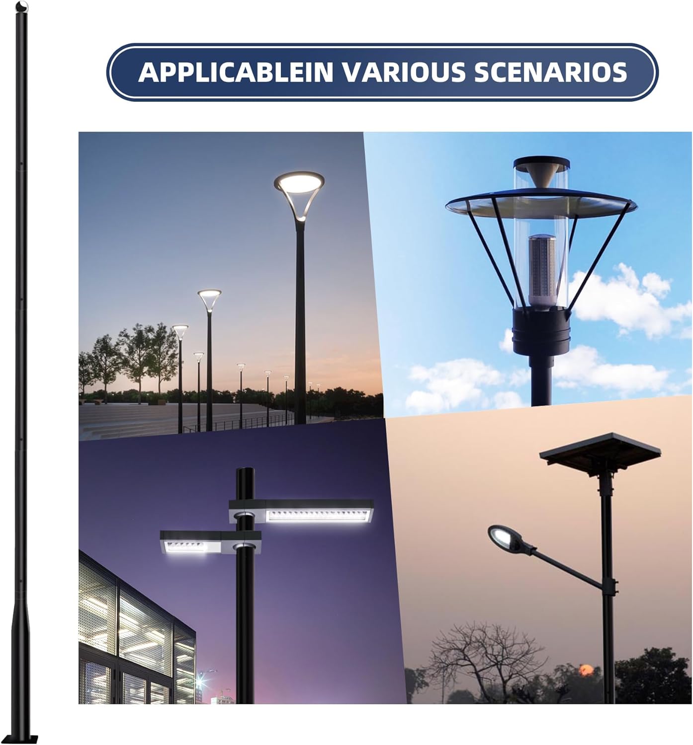 Street Light Pole 20Ft, Street Light Poles for Outdoor Lighting,Solar Pole Accessory for Street, Suitable for Basketball Courts, Parking Lots, Residential Areas, Park (20FT)