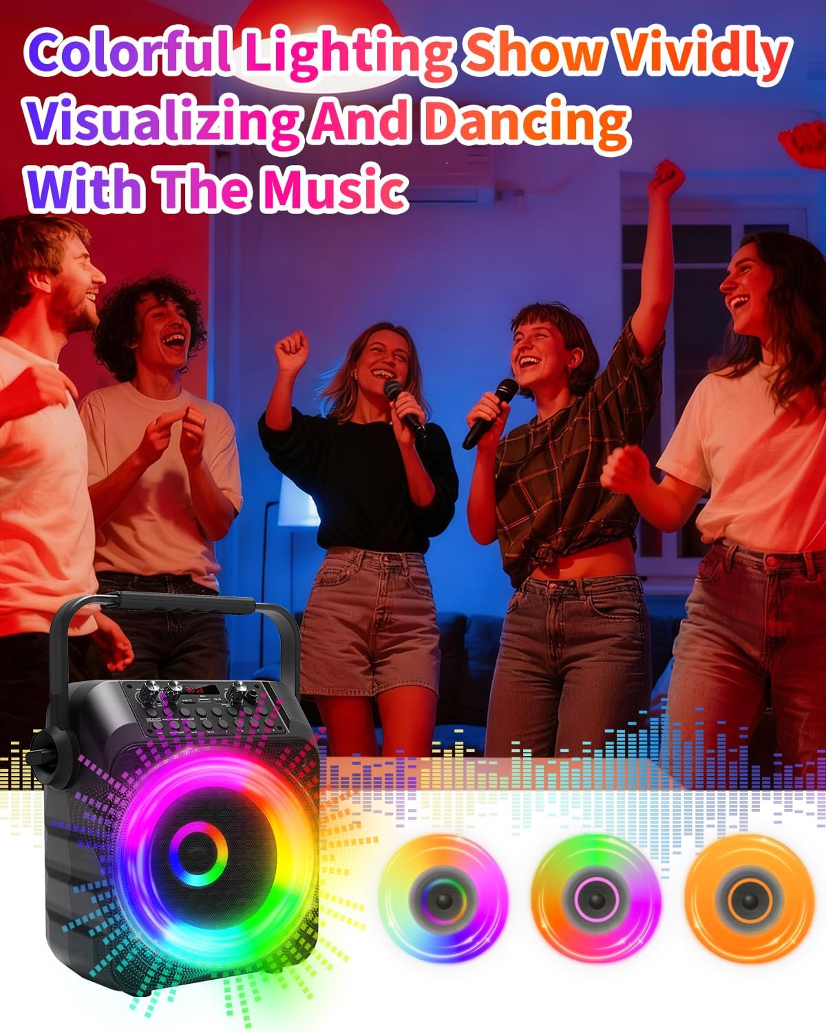 Karaoke Machine, Portable Karaoke System with 2 Wireless Rechargeable Microphones, 60W PA Speaker 6.5