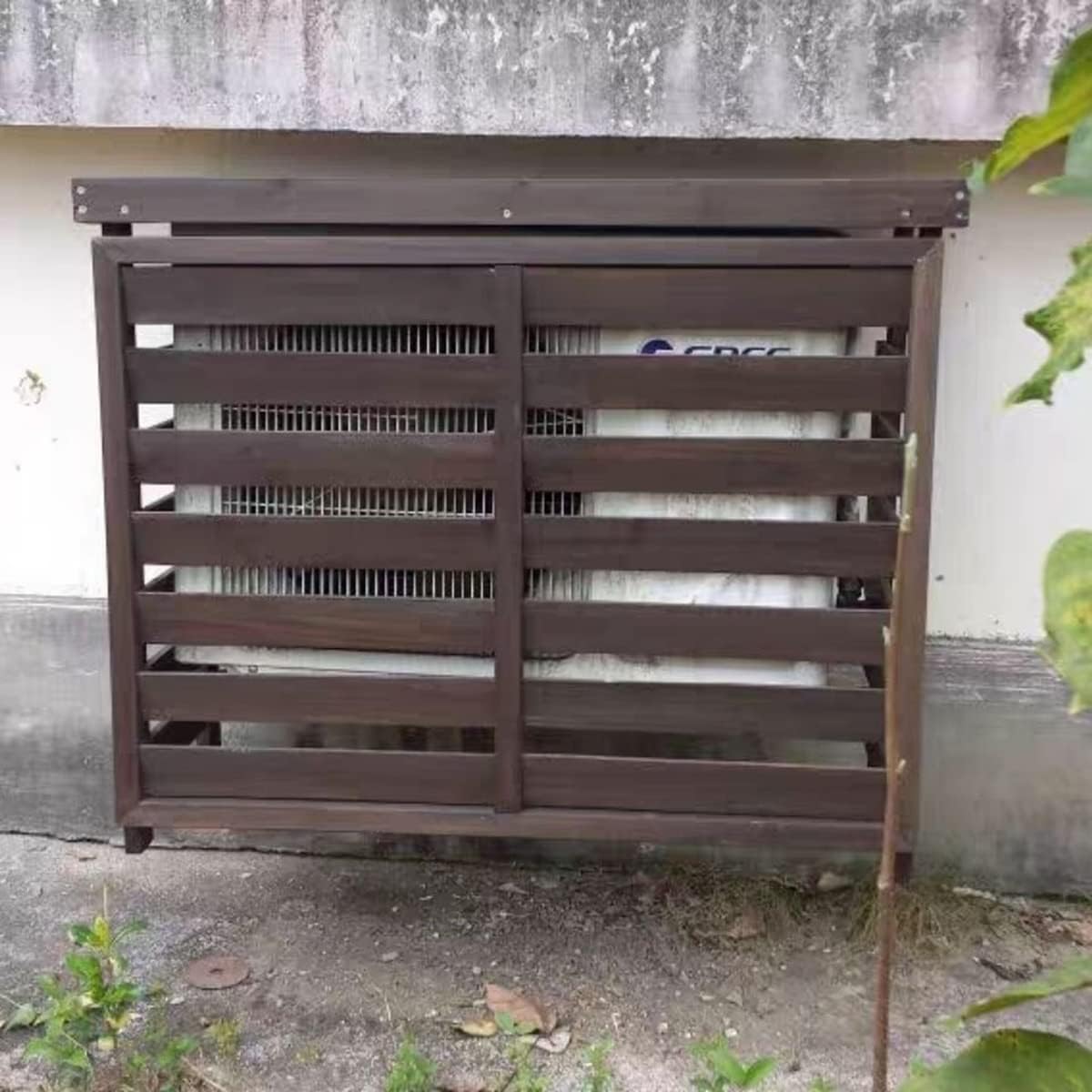 Air Conditioner Covers For Outside Units Outdoor Wooden Air Conditioning Cover Wooden Flower Stand Waterproof Privacy Screen Solid Wood Air Conditioner Outer Frame Breathable (Size : B)