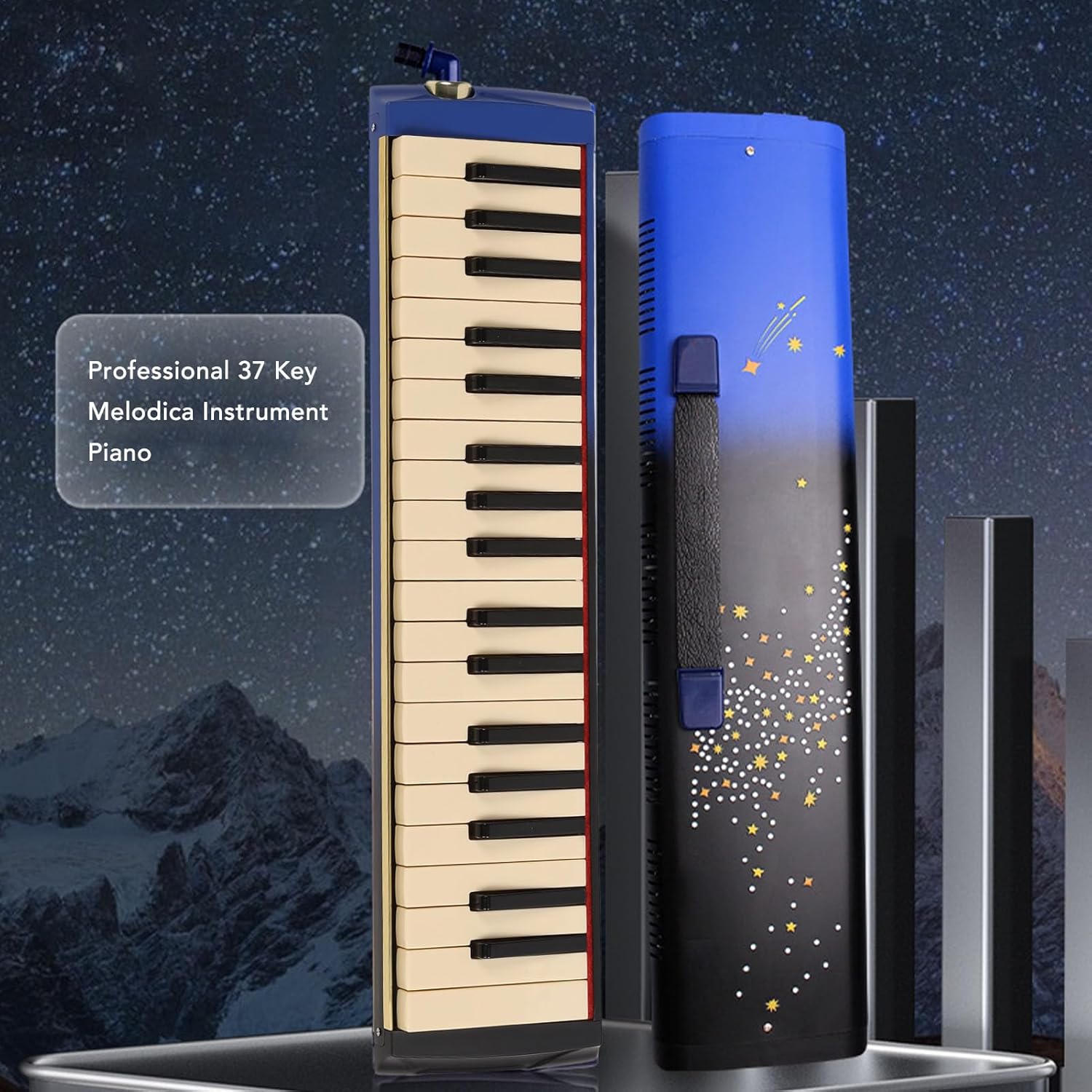 37 Key Melodica Instrument Piano, Professional Air Keyboard with Double Soft Tubes, 2pcs Mouthpiece, Carrying Bag, ABS Material for Beginners and Music Performances
