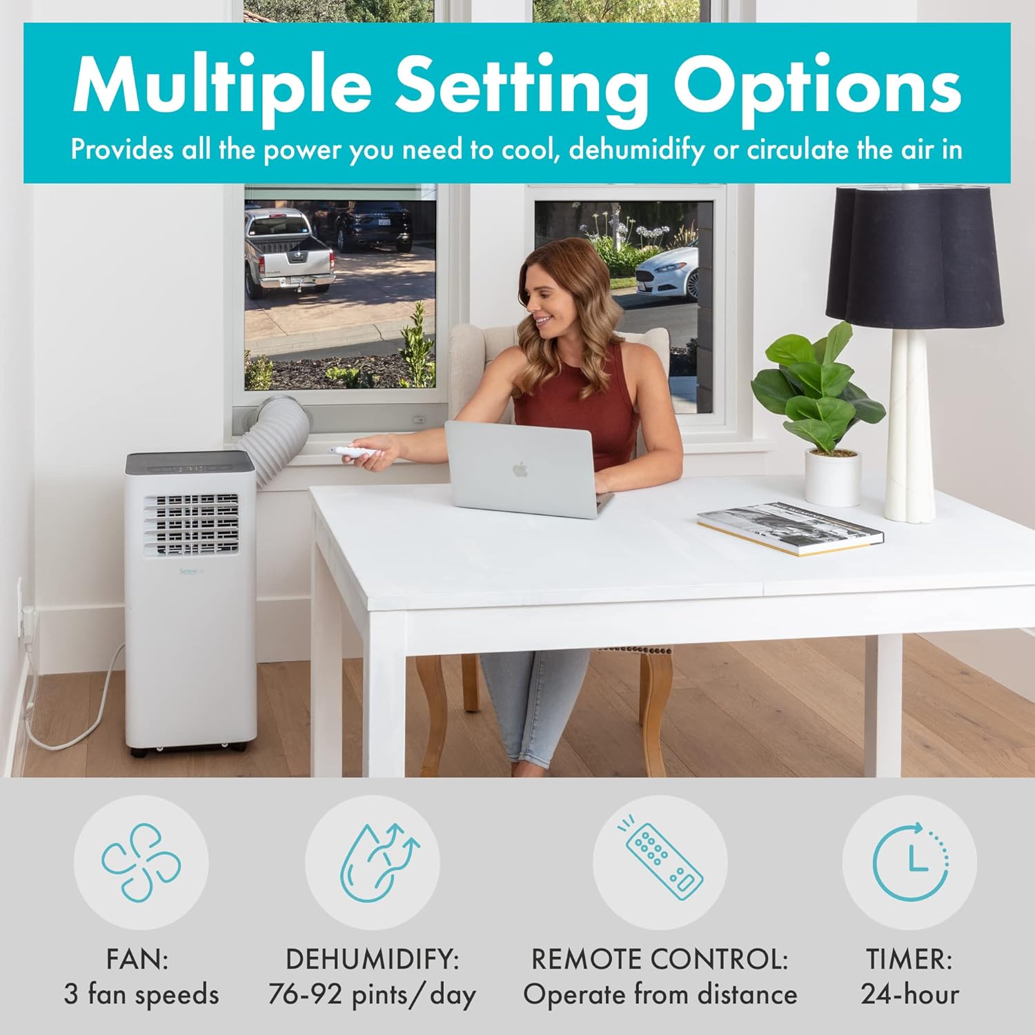 SereneLife Small Air Conditioner Portable 8,000 BTU with Built-in Dehumidifier - Portable AC unit for rooms up to 350 sq ft - WiFi app + Remote Control, Window Mount Exhaust Kit