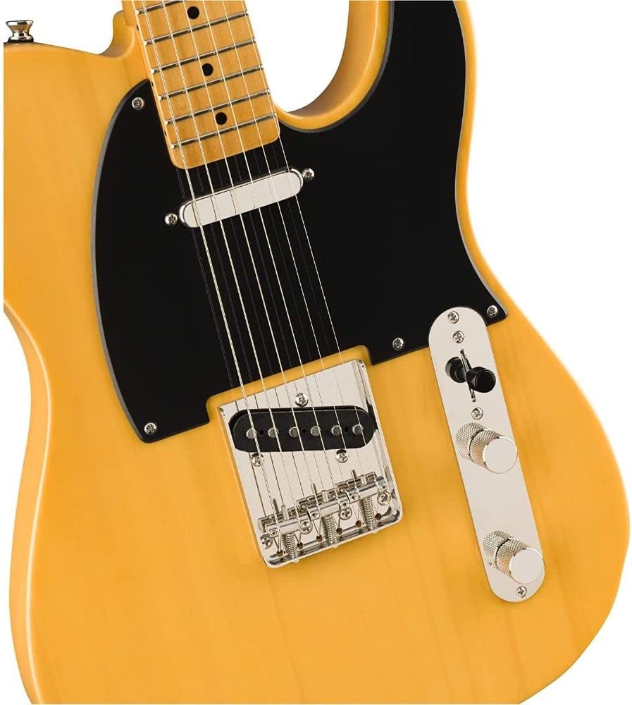 Squier by Fender 50's Telecaster (Maple, Butterscotch Blonde) Bundle with Fender 10ft Cable (Straight/Straight), Fender Guitar 12-Pack Picks, and Fender 2