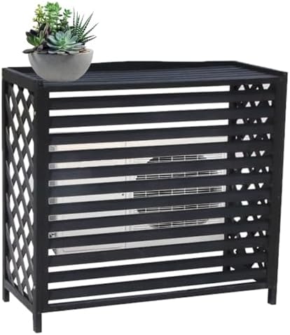 Air Conditioner Fence Screen AC Covers Outdoor Protective Grilles Wooden Plant Display Rack Weather Resistant Space Divider Shutters Decoration Cover For Outside Unit(Black,L115cm*W54cm*H95cm)