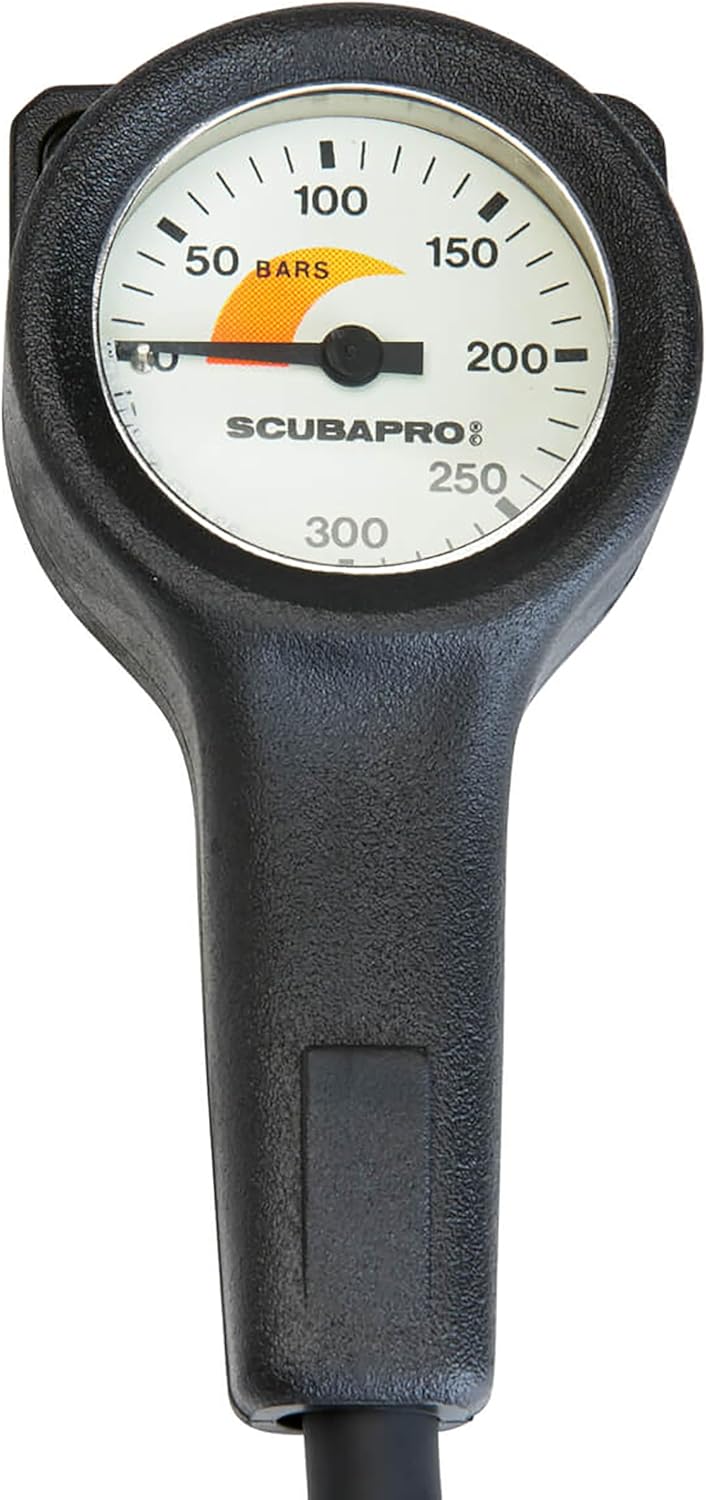 SCUBAPRO Scuba Diving Compact Pressure Gauge with Brass Metal Case, Metric Display, Includes Rubber Boot and HP Hose