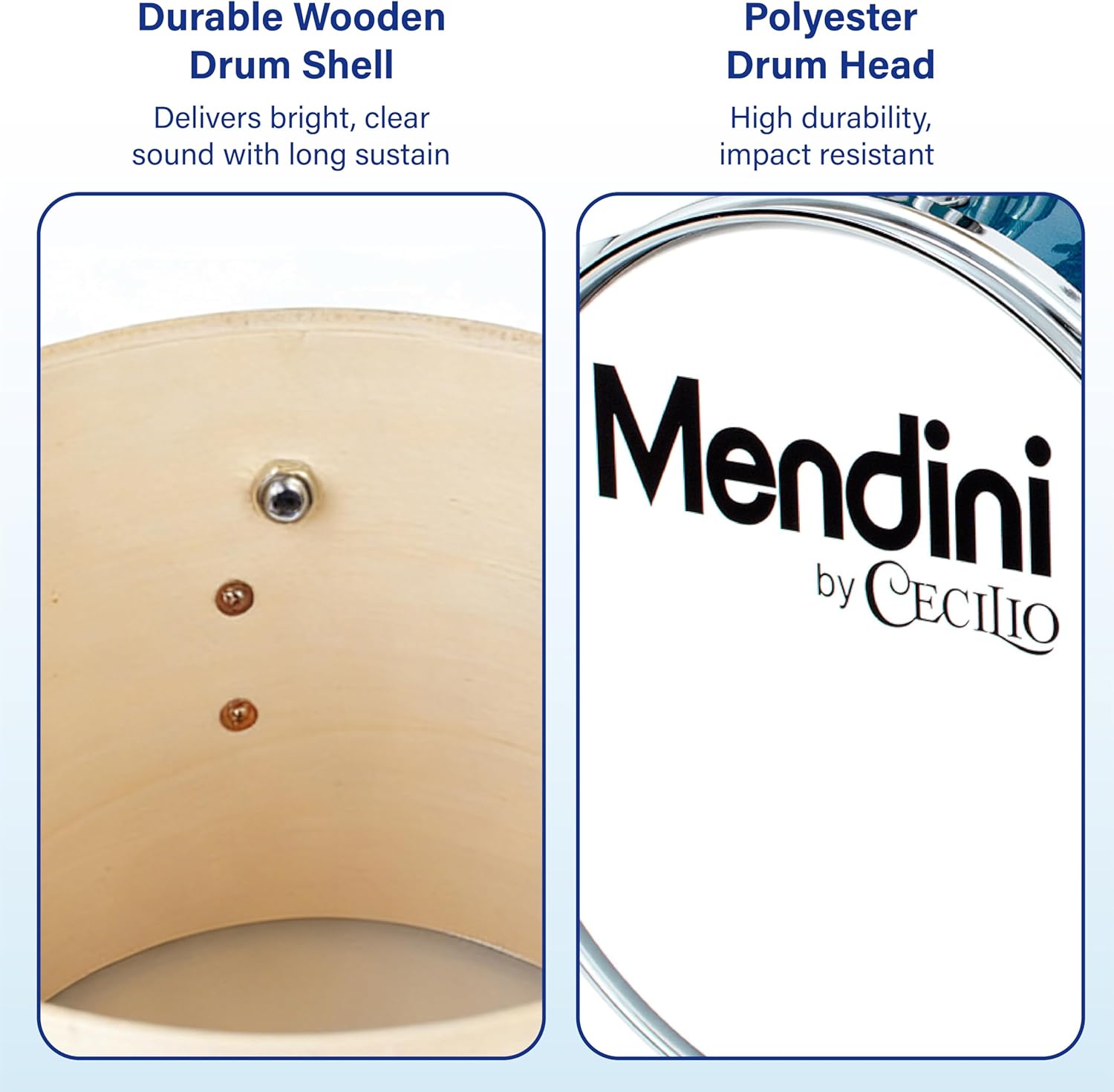 Mendini By Cecilio Drum Set, 3 Piece Junior Drum Set for Beginners with Bass Tom Snare Drum, 13 inch Drum Kit with Snare, Cymbal, Drumsticks, Adjustable Seat (Sky Blue)