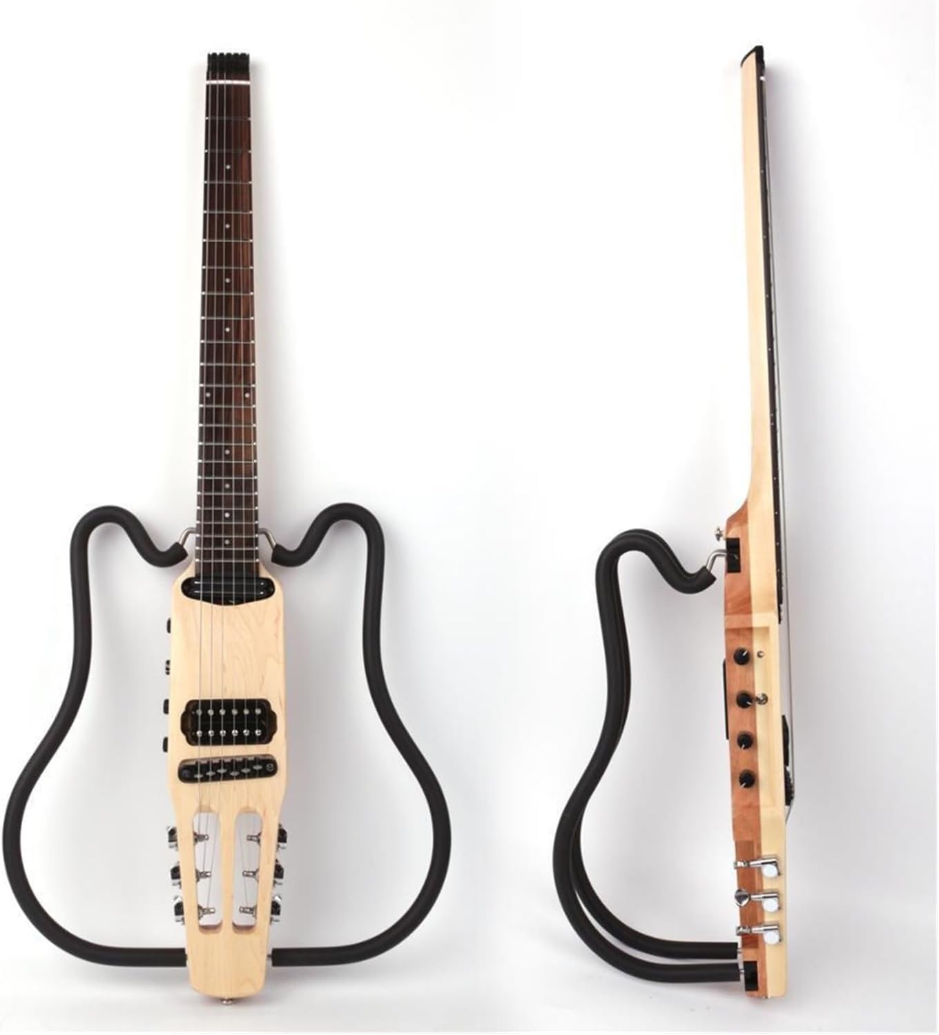 VENEKA Headless Electric Guitar Left and Right Hand Folding Mute Guitar Beginners Entry Portable Travel Headless Electric Guitar (Color : 01)