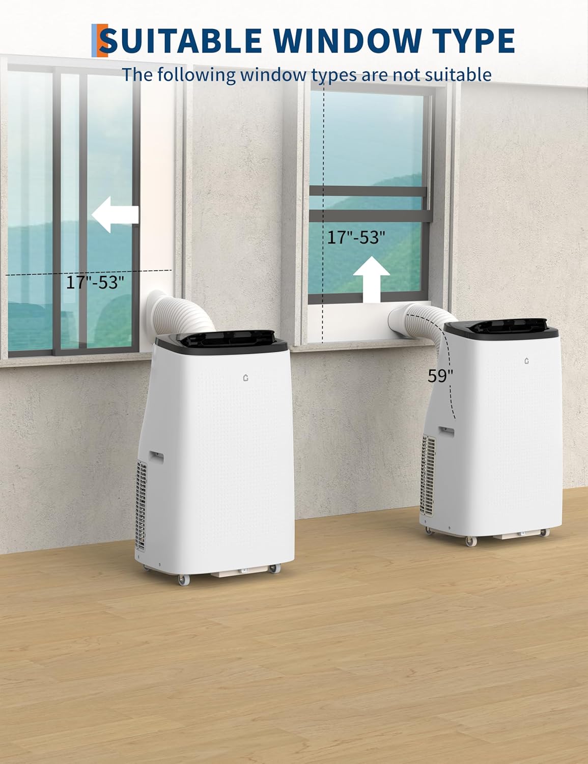 14,000 BTUs Portable Air Conditioner with 3-in-1 Room AC Unit for 750 Sq. Ft, 50dB Ultra Quiet, Window Kits Included Drainage Pipe & Remote Control, White