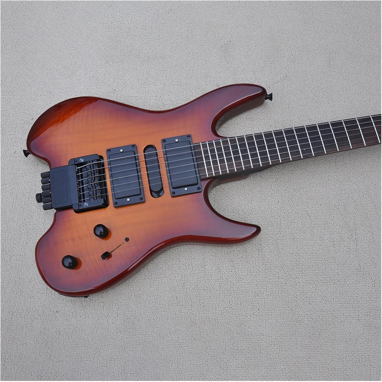 39 Inches Brown Headless Electric Guitar with Flame Maple Veneer Rosewood Fretboard Professional Headless Guitar