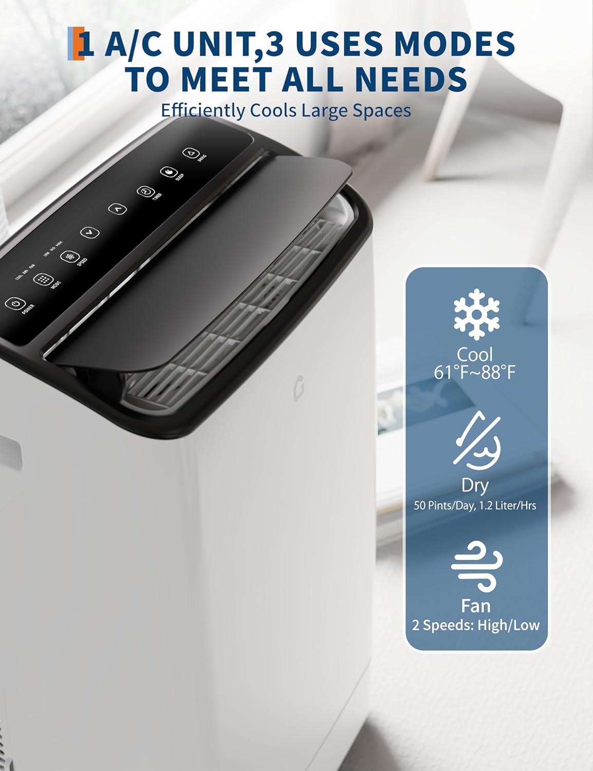 GarveeHome 14,000 BTUs Portable Air Conditioners Cool Up to 750 Sq.Ft, Quiet Portable AC Unit with Remote Control/LED Display/Installation Kits, 24h Timer with Fan & Dehumidifier for Home, Office