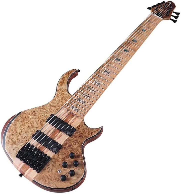 Neck-Through Active 7-String Electric Bass Guitar, 43-Inch Black Matte Finish, Tree Burl Top,Solid Okoume Body,24 Frets