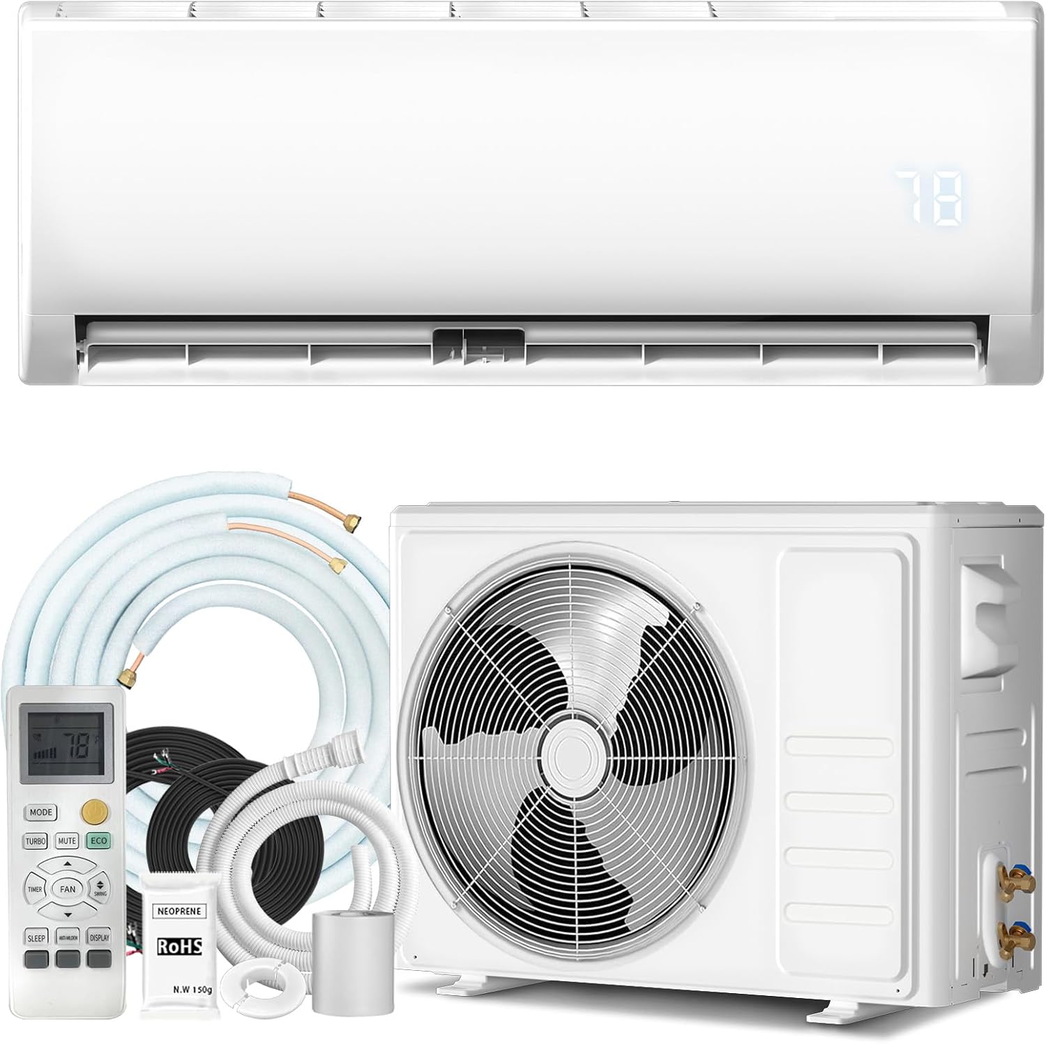 9000 BTU Mini Split Air Conditioner & Heater, 115V Ductless Inverter AC System with Heat Pump, Quiet 25dB Operation, Auto Clean, Defrost, Energy Efficient for Home & Office