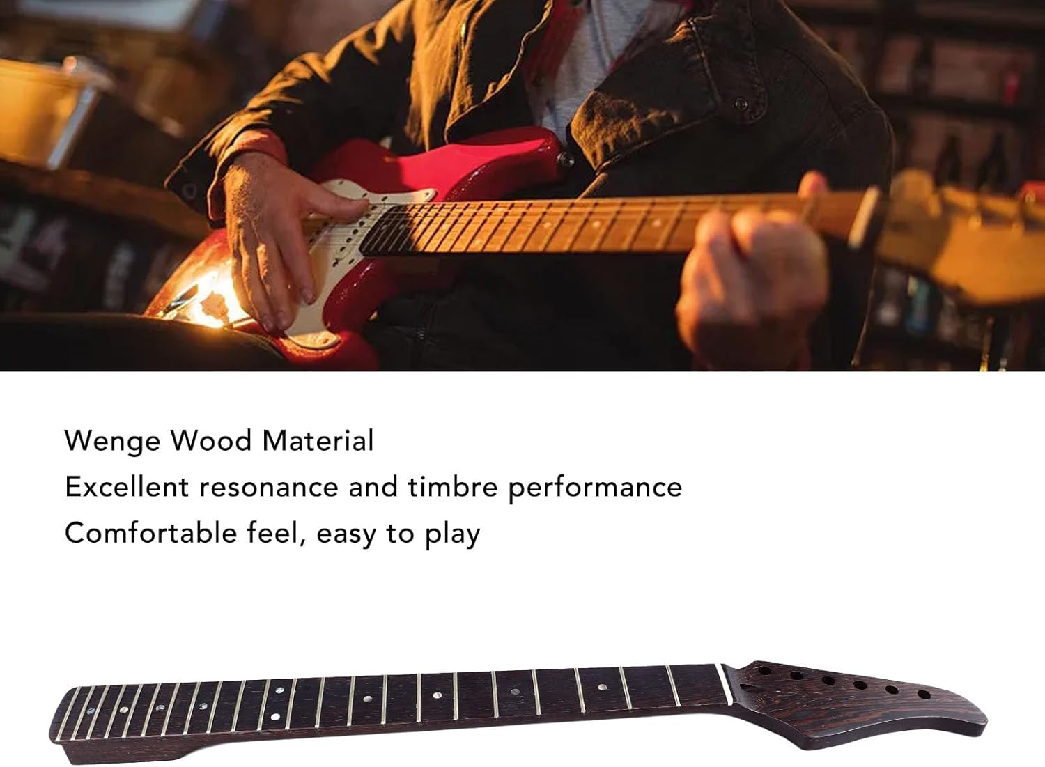 Electric Guitar Neck,Portable Wenge Wood Guitar Fingerboard Neck Replacement Parts for ST Electric Guitar