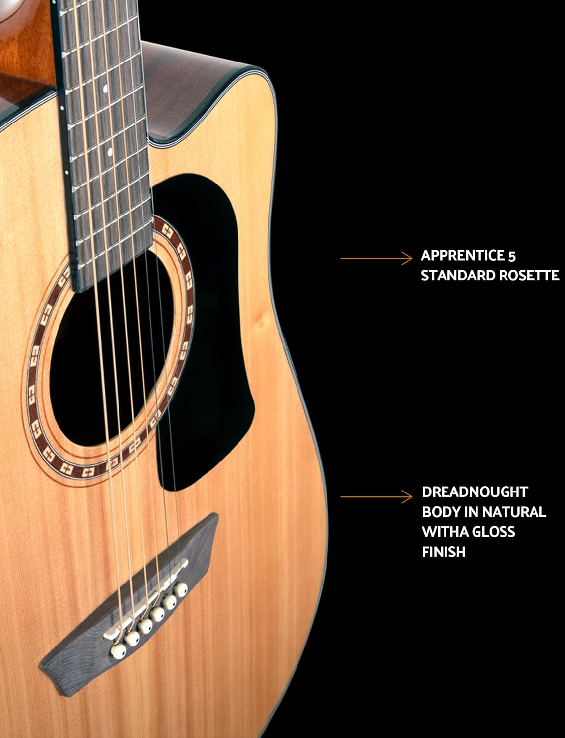 Washburn 6 String Acoustic Guitar Pack, Right, Natural (AD5CEPACK-A)