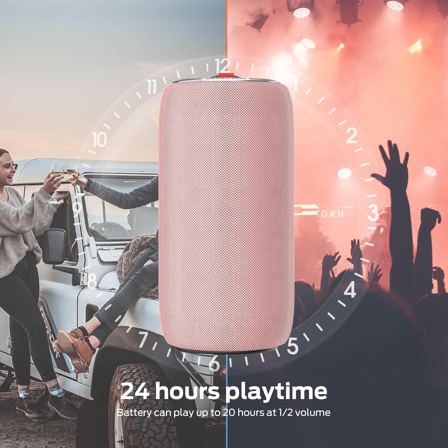 Monster S310 Upgraded Bluetooth Speaker, 30W Portable Speaker, 360° Stereo Sound with Punchy bass, TWS Pairing, IPX6 Waterproof, Bluetooth 5.2, 24H Playtime, Perfect for Home, Outdoor, Beach, Pink