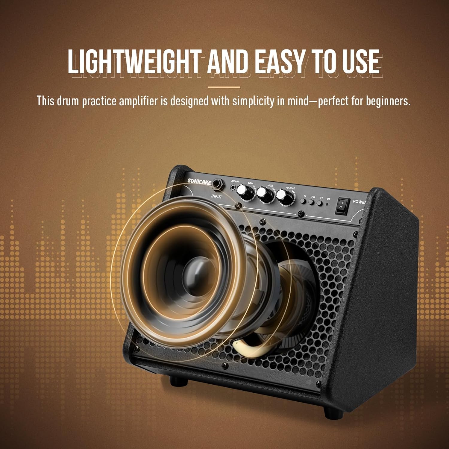 SONICAKE 20W Electric Drum Amp, Portable BT Drum/Keyboard Amplifier Speaker System with Dual Drivers for Home Practice, QDM-20