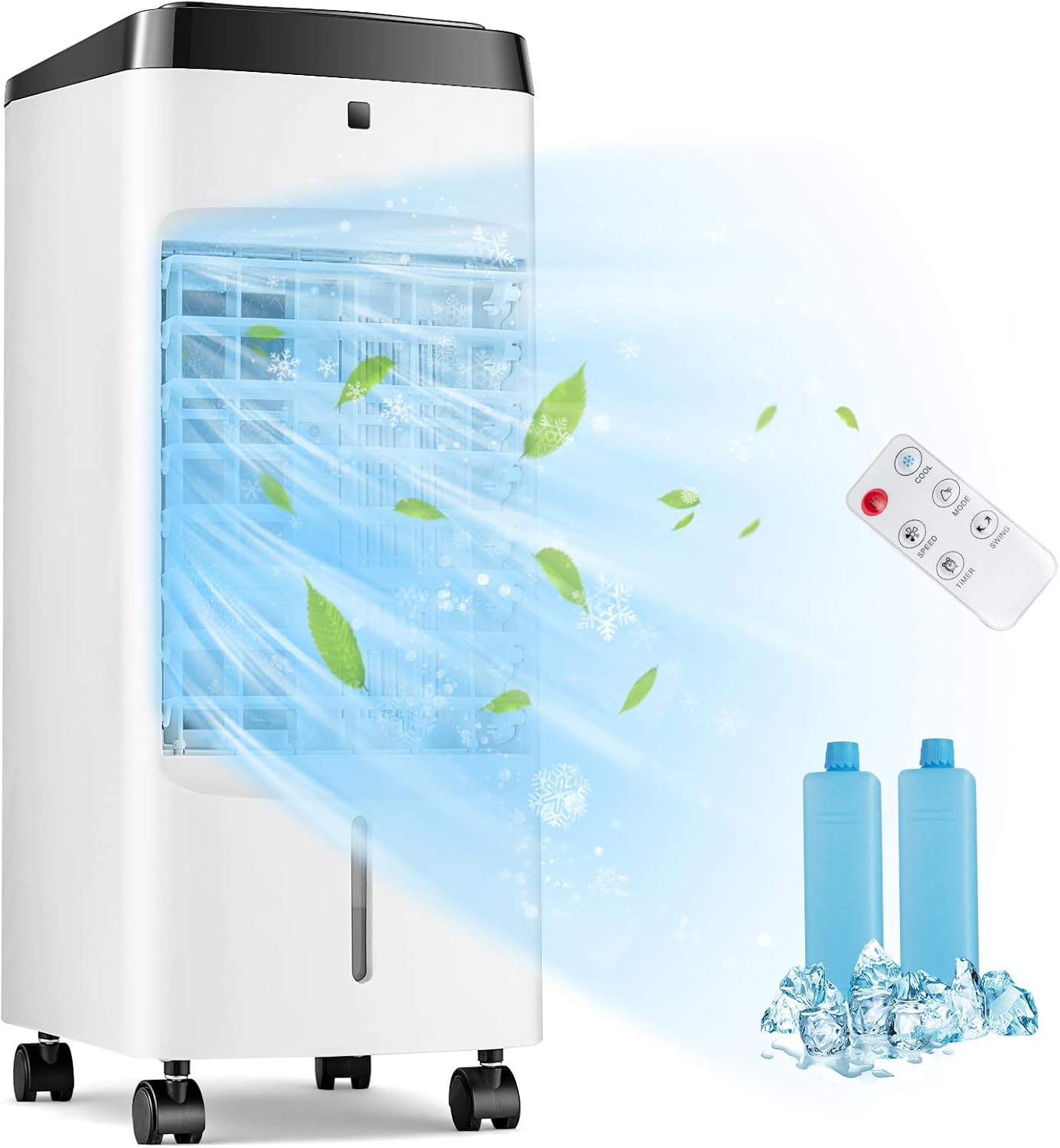 GOFLAME Evaporative Air Cooler Portable, 3-in-1 Humidifying Cooling Fan with Remote, 3.5L Water Tank, 2 Ice Packs, 4 Wind Modes, 3 Speeds & 12H Timer, 70° Oscillation Swamp Cooler for Home Office