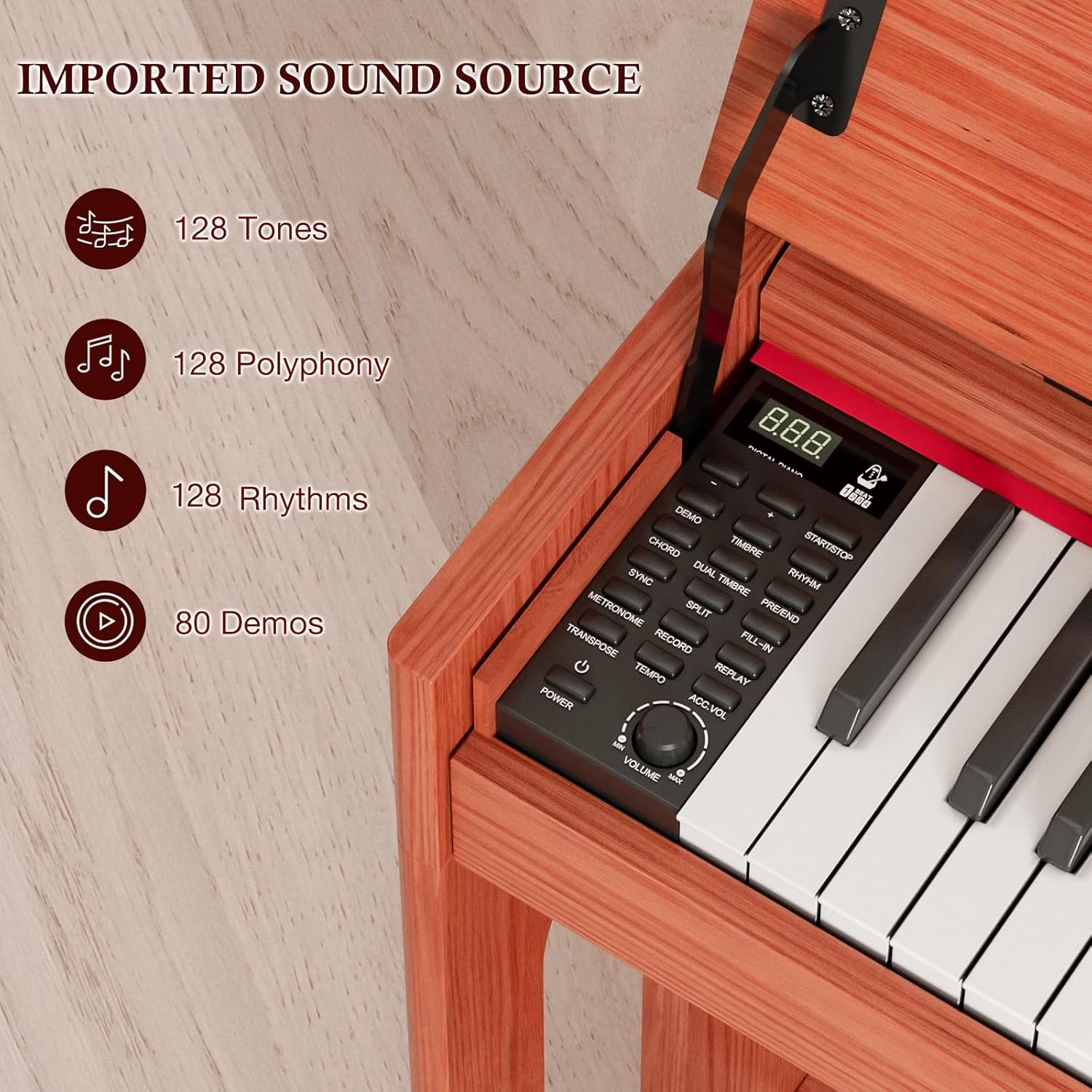 UMOMO U-738 88 Key Digital Piano Keyboard, Full Size Electric Piano with Piano Stand, Headphone Jack, 3 Pedal, Electronic Piano for Beginner, Adults, Brown