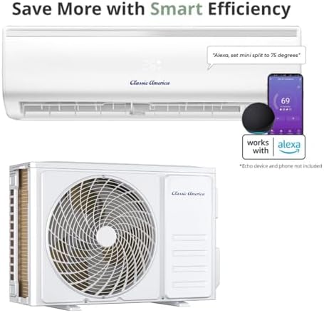 Vtronix Classic America 12,000 BTU (19 SEER2, 110 VAC) Mini Split Inverter Heat Pump with Air Conditioner Ductless Wall Mount, 16 ft Line Set, Up to 550 Sq Ft Coverage, WiFi/Alexa Ready.