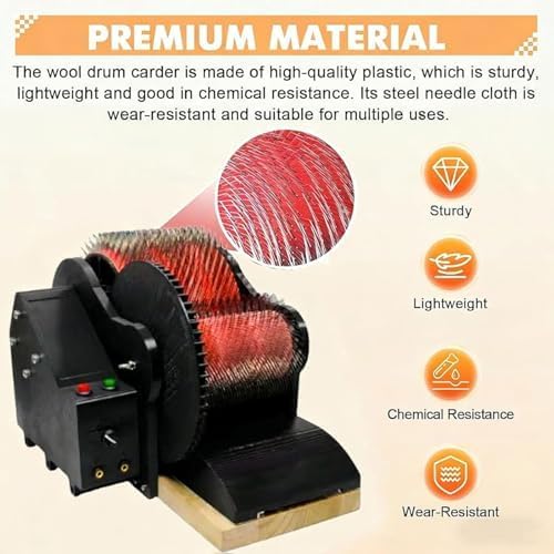 Electric Wool Carding Machine with Foot Pedal Fast Drum Combing & Color Mixing for DIY Felt Animals & Crafts, for Handmade Enthusiasts Projects