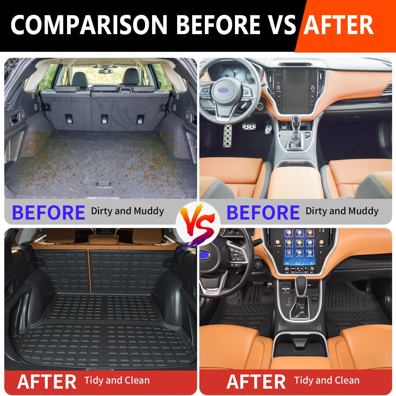 powoq Floor Mats Compatible with 2020-2025 Subaru Outback Cargo Liner TPE Backrest Mat Replacement for 2020-2022 2023 2024 2025 Subaru Outback Accessories(Upgrade Trunk Mat+Backrest Mat+Floor Mat)