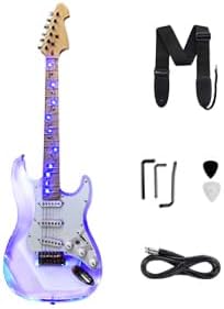 22 Fret 25.5 Inch Guitar Acrylic Electric Guitar with Transparent Acrylic Body Maple Neck Rose Wood Finger Board with Led Lights Dot Inlay SSS pickups Electric Guitar