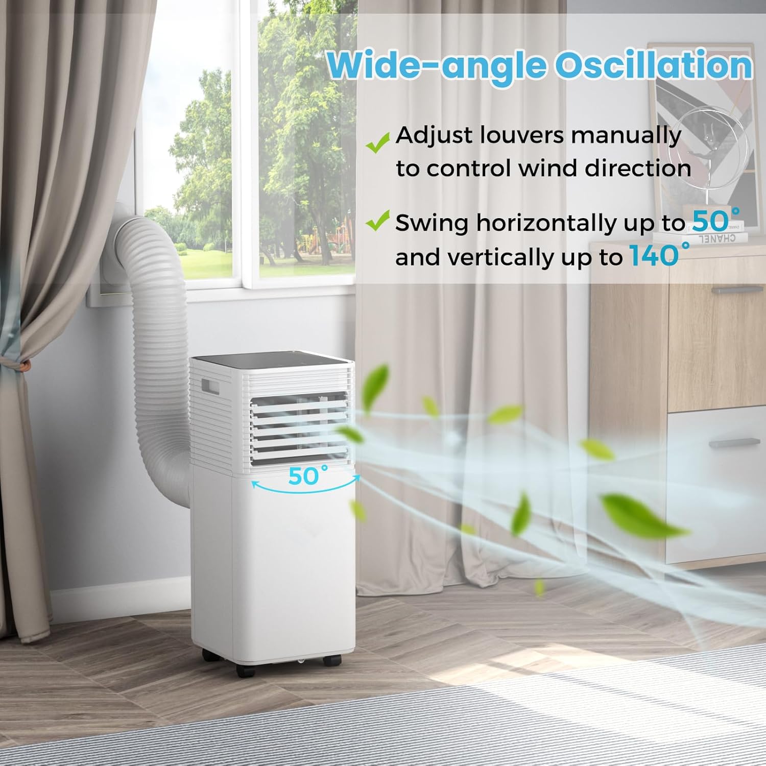 KOTEK Portable Air Conditioners, Air Conditioner for Rooms up to 350 Sq Ft, Ac Unit with Remote Control, 2 Speeds, 4 Modes, 24H Timer & Window Installation Kit for Home/Office/Dorms (Black, 10000 BTU)