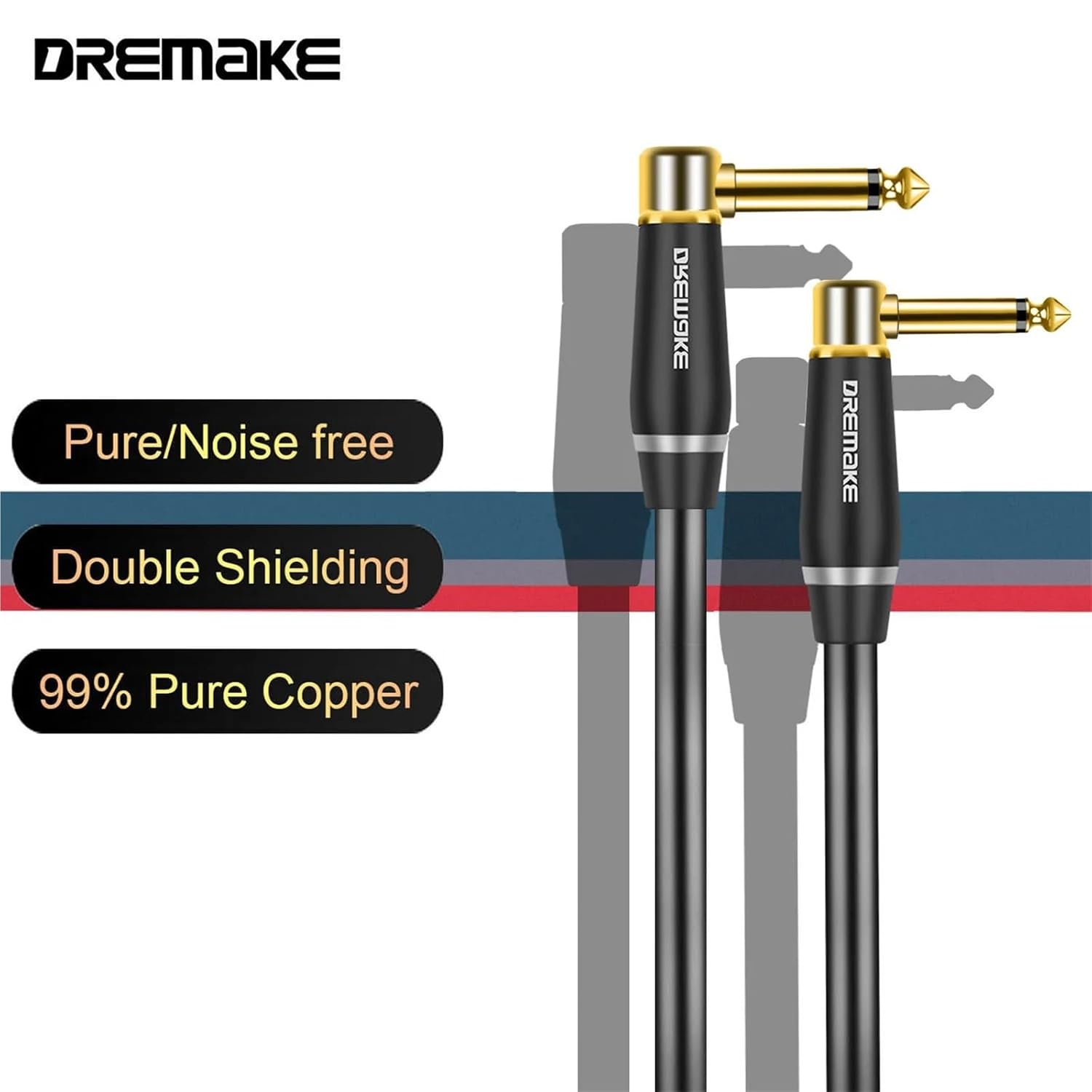 6.5mm TS Instrument Cable 1/4 Inch Right Angle to Electric Guitar Bass Audio Cord for Keyboard Mixer Amp Ect(6.5mm-TS,1m)