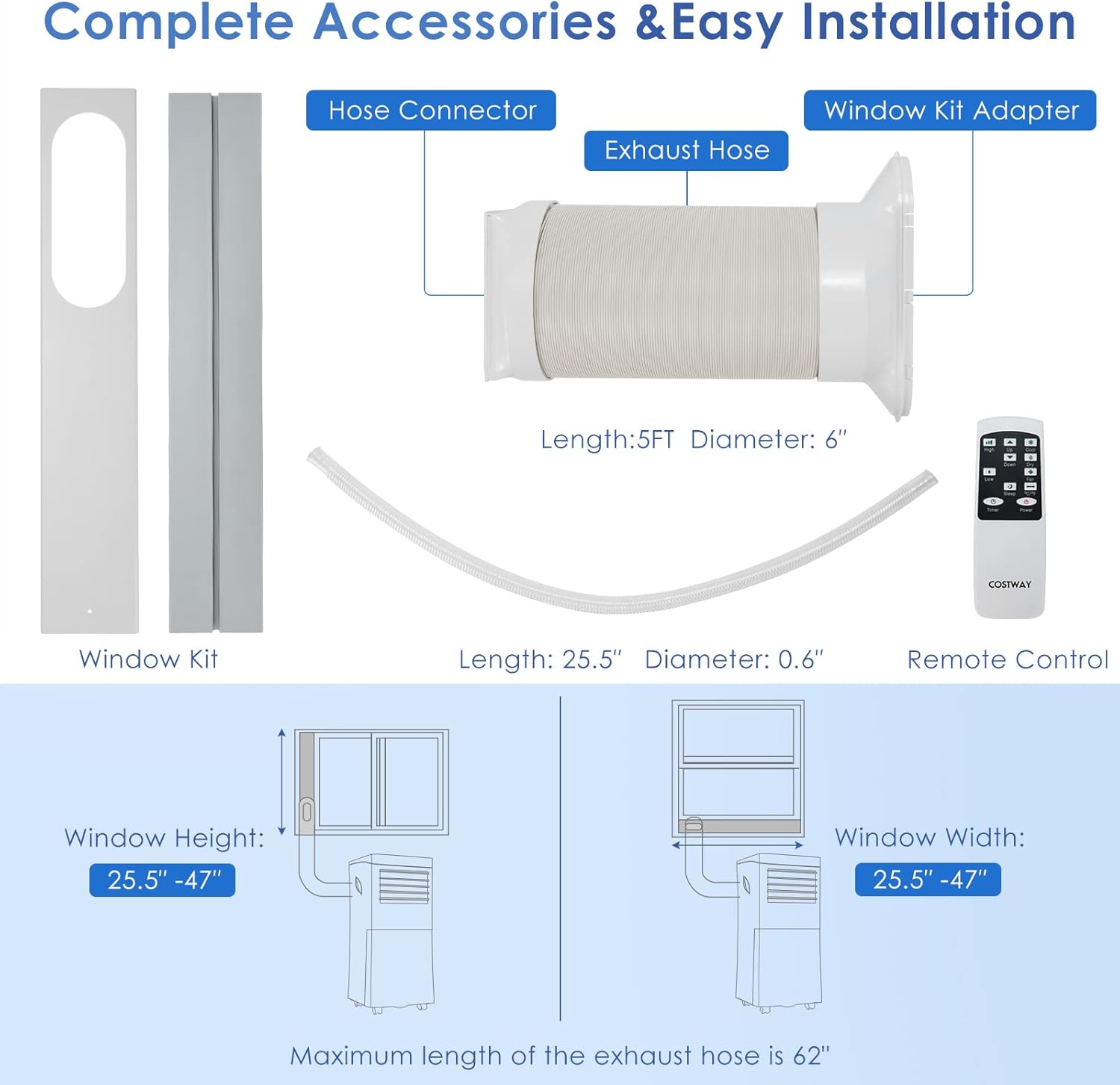 COSTWAY Portable Air Conditioner, 10000 BTU Air Cooler with Fan & Dehumidifier Mode for Rooms up to 350 Sq.Ft, Quiet AC Unit with Sleep Mode, 2 Fan Speeds, 24H Timer(10000BTU)