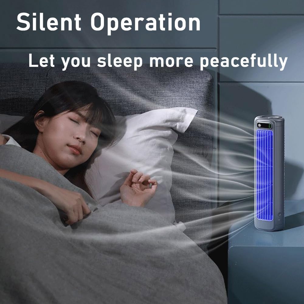 Qinux Brizaac Imwing Portable Bladeless Air Conditioner, 3 Quiet Speed Cooling Fan, USB Wall Mount AC Unit, Efficient Gray Cooling Tower for Home & Office