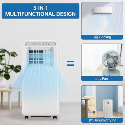 Garvee 8000 BTU Portable Air Conditioners, 3 in-1 Portable AC with 24H Timer & Remote Control, Dehumidifier, and Fan Mode, White