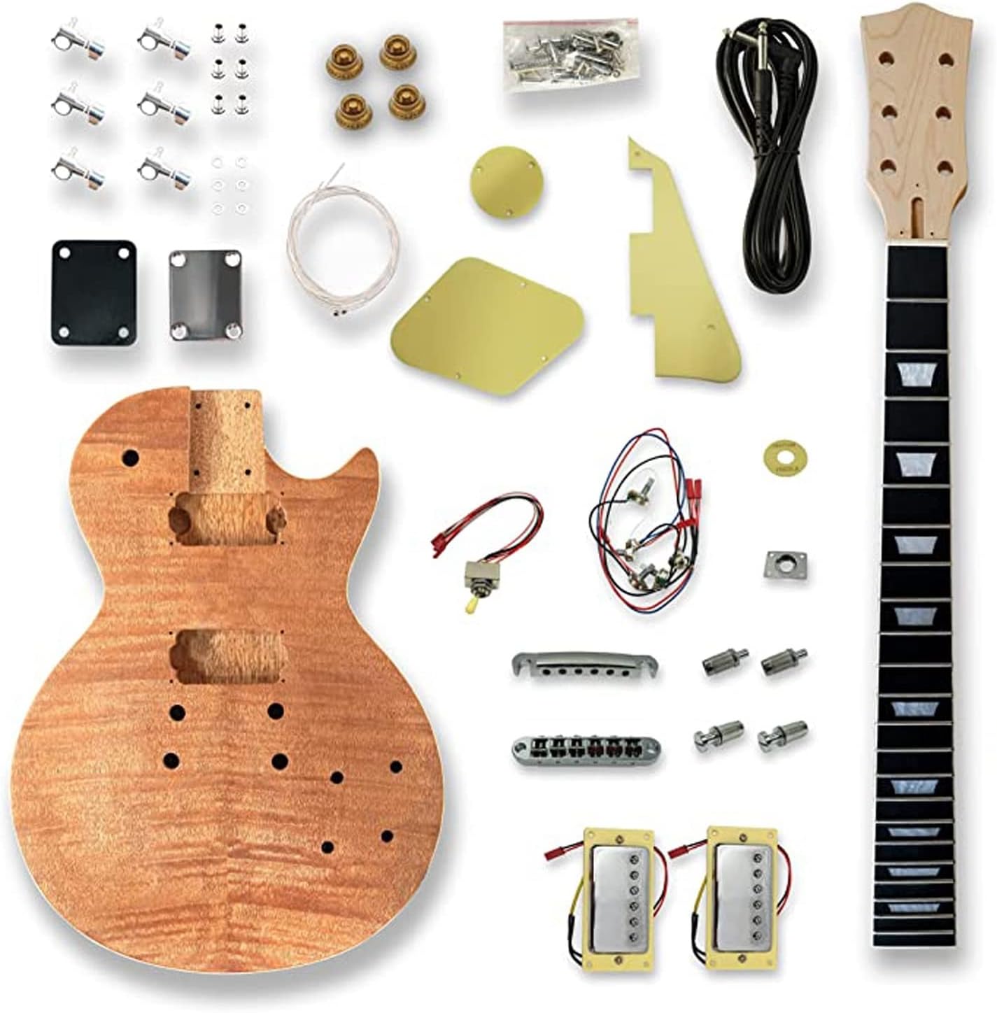 TSTS DIY Electric Guitar Set Mahogany Body Rosewood Fingerboard Guitar Assembly Complete Parts Kit Unfinished Electric Guitar Kit