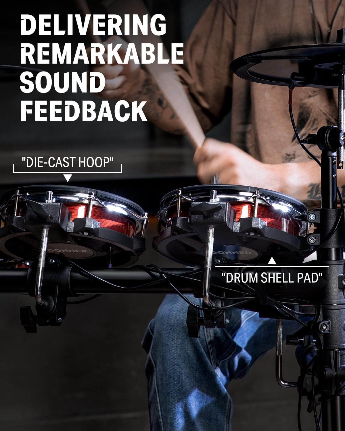 Donner DED-200 MAX Electronic Drum Set with Industry Standard Mesh Heads and Donner Mini Electric Drum Amp 20W Wireless Protable for Home Practice