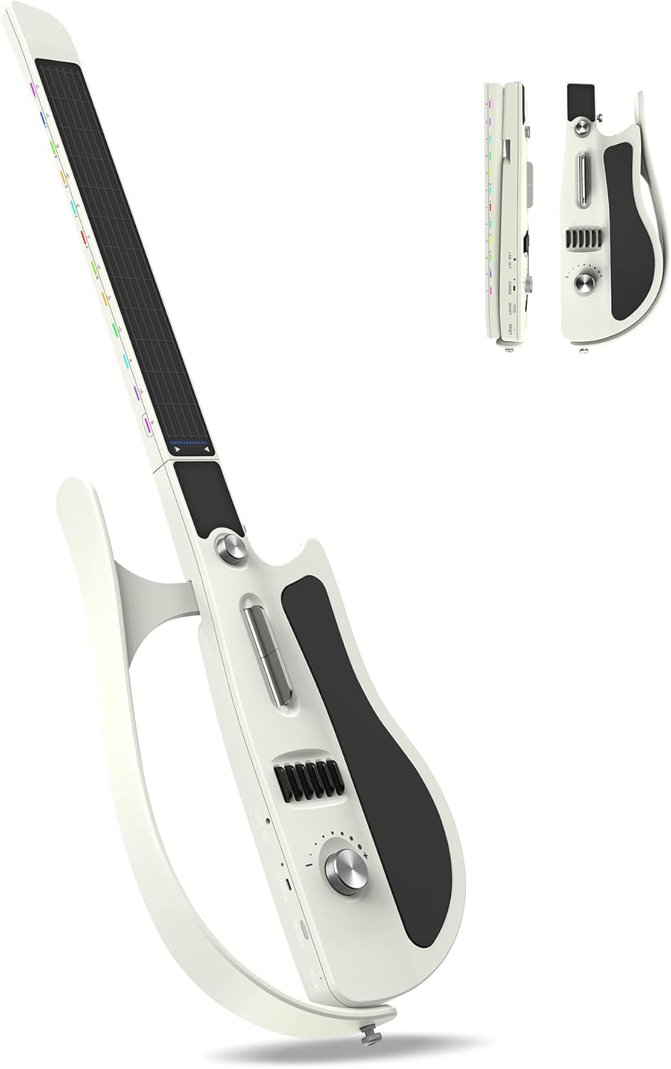 Stringless Electric Smart Guitar,Foldable & Portable Built-in Drum Machine & Bassline Travel Backing Guitarra for One-Man Band,Chord Generator,App Interactive Chord Sheets,Easy to Play (Pearl White)