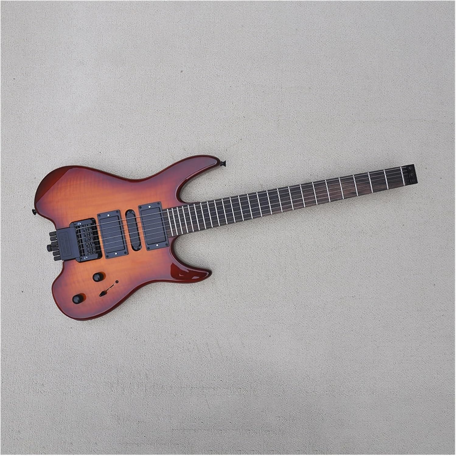 39 Inches Brown Headless Electric Guitar with Flame Maple Veneer Rosewood Fretboard Professional Headless Guitar