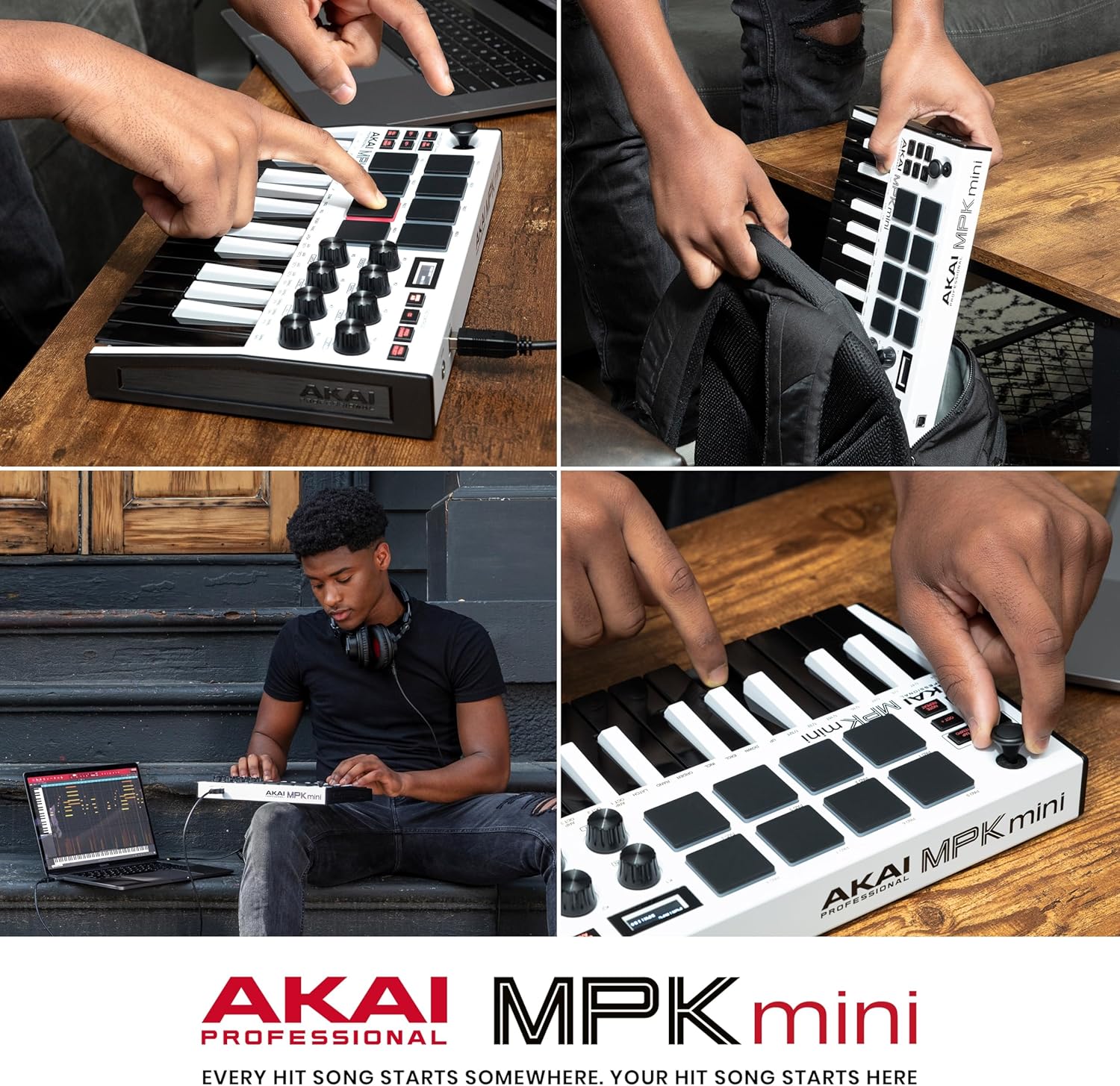 Akai Professional MPK Mini MK3-25 Key USB MIDI Keyboard Controller With 8 Backlit Drum Pads, 8 Knobs, Music Production Software and Native Instruments Sound Package (NKS Integration), White