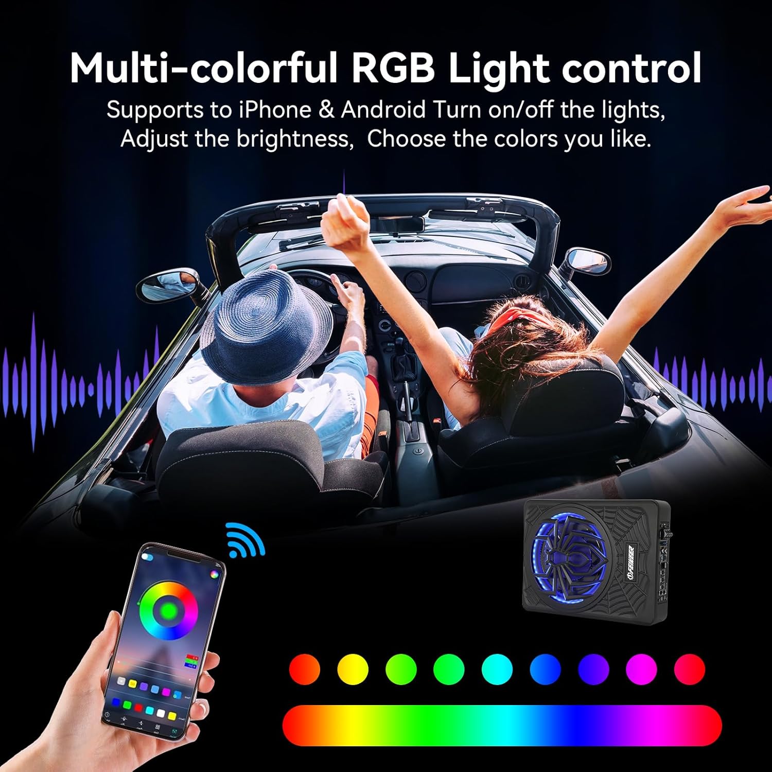 1200W Subwoofer,RGB Slim Underseat Car Subwoofer and Amp Package.Subwoofer and Amp Package Under Seat Truck Perfect for Truck/SUV/Jeep Excellent bass Effect and Heat Dissipation Performance
