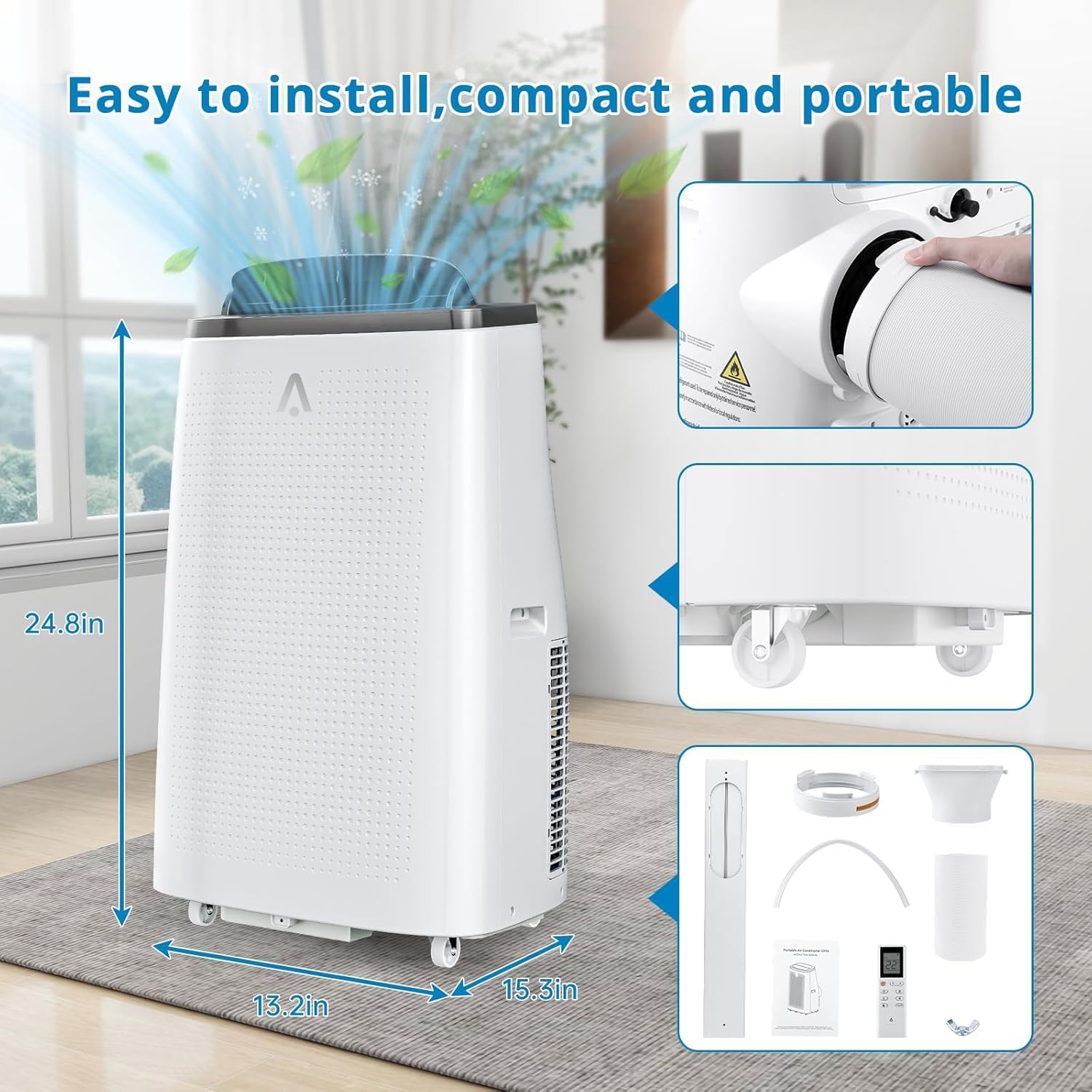 14000 BTU Portable Air Conditioner, Portable AC Unit Cools Up to 750 Sq.Ft, 3-In-1 Ultra Quiet Air Conditioner W/Dehumidifier & Fan, Easy Installation& Energy Efficient
