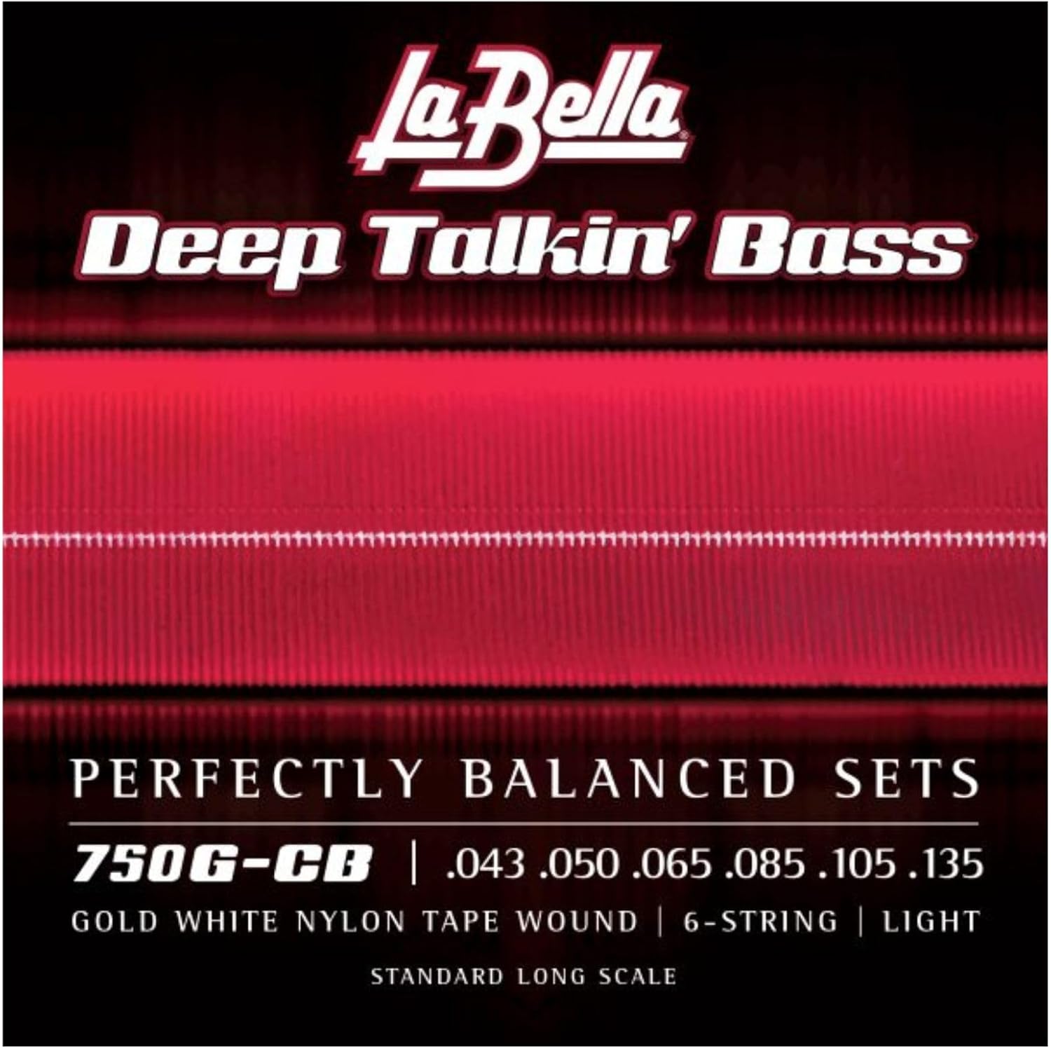 La Bella 750G-CB Deep Talkin Brass Gold White Nylon Tape Wound 6-String Light Standard Long Scale 43-135